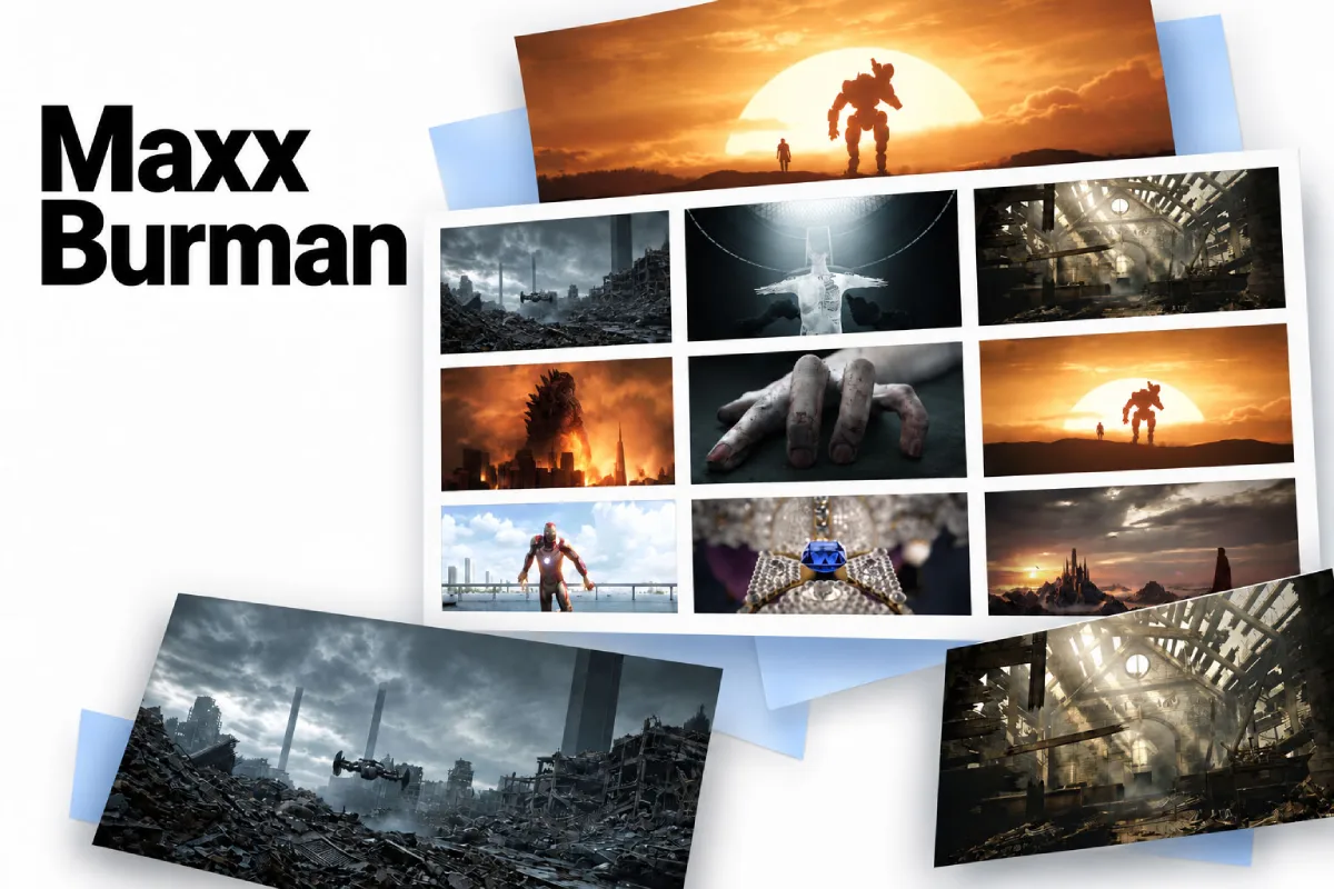 Maxx Burman cinematic portfolio collage 