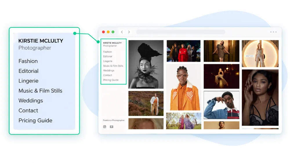 Photographer portfolio navigation callout